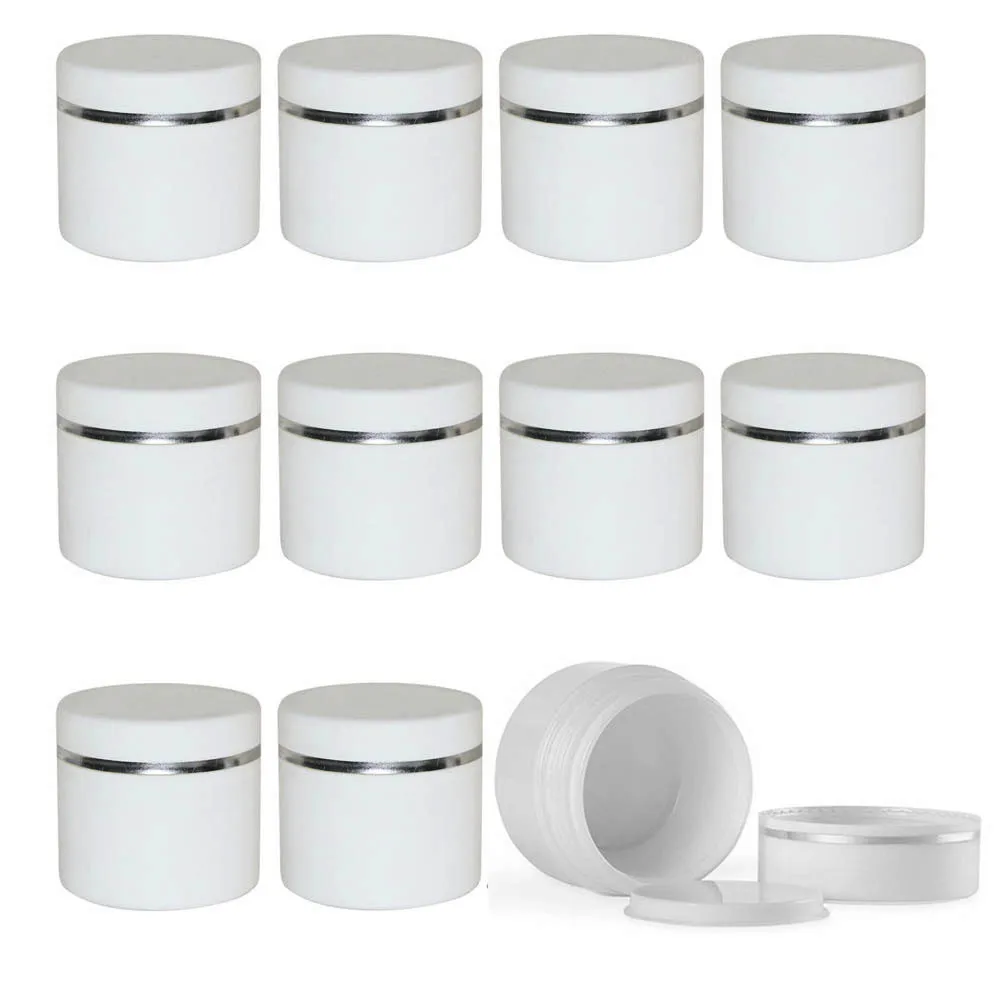 

12PCS 30ml 30g 1oz White Empty Plastic Cosmetic Cream Jar with Inner Lids & Silver Ring for Travel Cosmetic Sample Container Jar