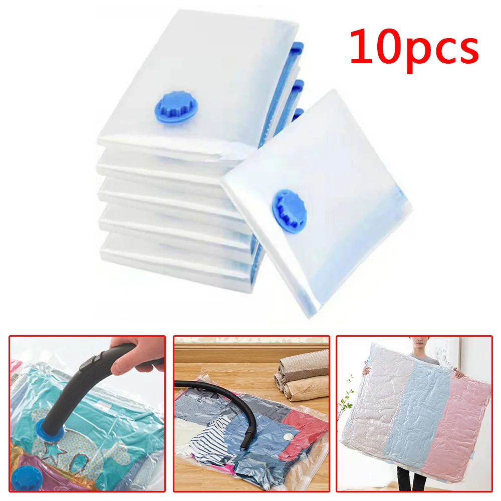 

10Pcs Strong Vacuum Storage Bags PET PE Space Saving Saver Compressed Pack Reusable Shopper Bag For Blankets Duvets Quilts