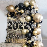 black gold balloons garland arch kit new year decoration 2022 foil balloons graduation happy 30th 40th 50th birthday party decor
