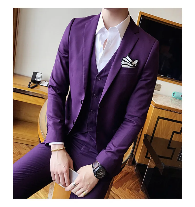 

My Loddy Men Suits Pure Color Slim Fit Male 3 Piece Suits Wedding Dress Men Business For Wedding Tuxedo (Jacket +Vest + Pants)