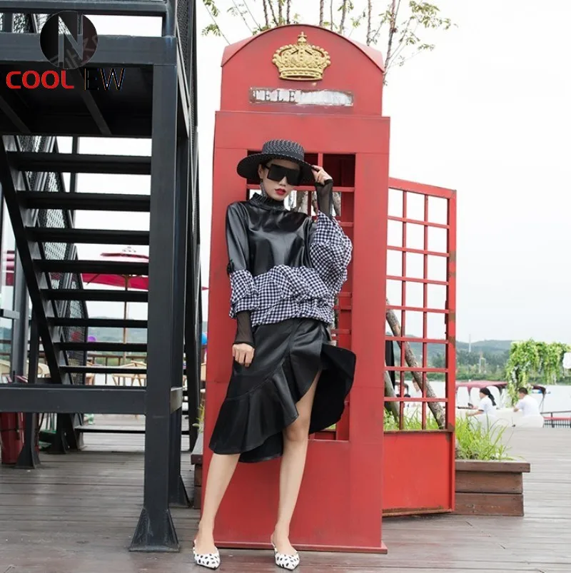 

2021 Women New Slim Fit Sheep Leather Overcoat Stand Collar Fashion Patchwork Chiffon Shirt Long Sleeve Sheepskin Jackert