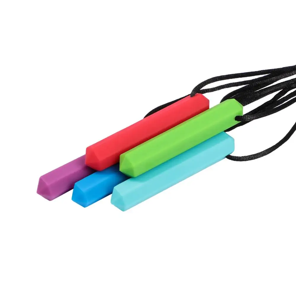 Mordedor de silicona de 5 colores para beb&eacute;, juguetes sensoriales para morder, collar, palo Molar-4