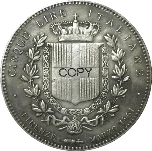 1861 Италия 5 лир копия монет с ультратонкой оправой 37 мм