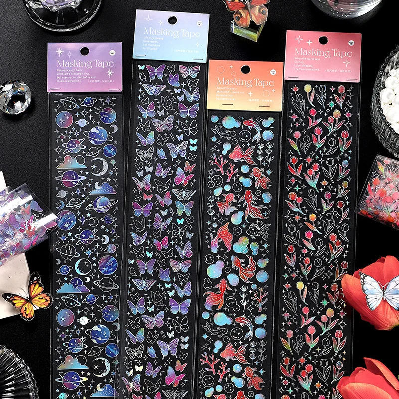 

Color PET Starry Sky Galaxy Sticker Butterfly Color Flower Diary Scrapbook Decoration Stationery Sticker Aesthetic Supplies