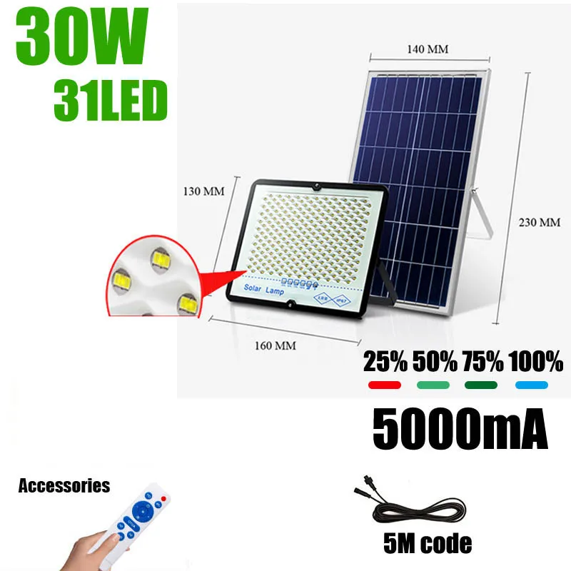 

264LED 180W Solar Panel Light With 5Meter Cable Solar Outdoor Lamp Sun Night Light Waterproof Solar Light Garden Emergency