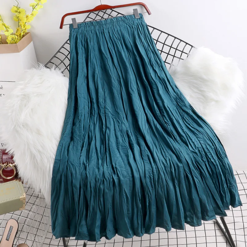 

Autumn and Winter 2021 Women's Retro High Waist Slim Skirt Medium Long Black Pleated Large Swing Elastic Waist Pleated Skirt