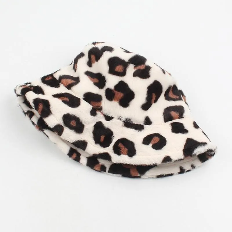 

Women Winter Fluffy Plush Bucket Hat Leopard Fishing Caps Warm Soft Faux Fur Winter Bucket Hat For Women Ladies