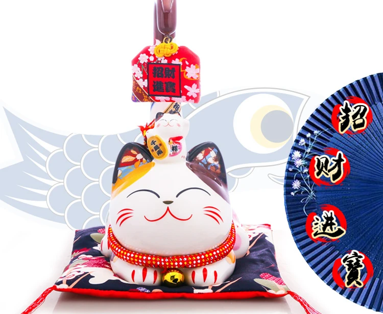 9 дюймов керамика Maneki Neko орнамент Lucky Cat Копилка японский длинный хвост Фортуна кошка фэн шуй украшения свадебный подарок