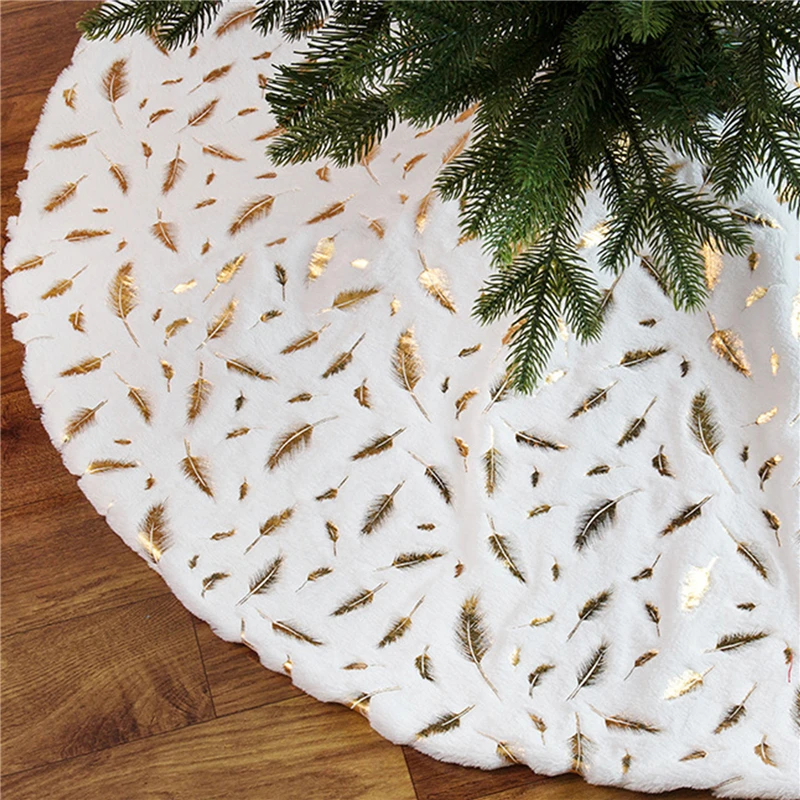 

New Christmas Decoration White Plush Christmas Tree Skirt Bronzing Feather Tree Apron Christmas Tree Ornaments Tree Skirt