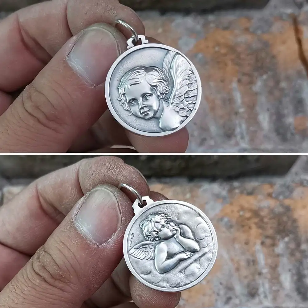 Милый ангел кулон 925 пробы серебряные подвески 2 стороны круглый TA165 JP|Подвески| |