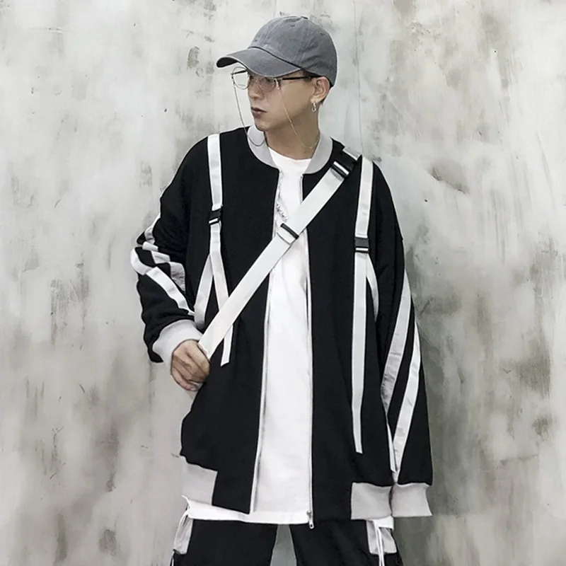 UNCLEDONJM Ribbons Patchwork jacket Men/Women Casual Streetwear Sweatshirts Hip Hop Harajuku Male Top V2-1978 | Мужская одежда