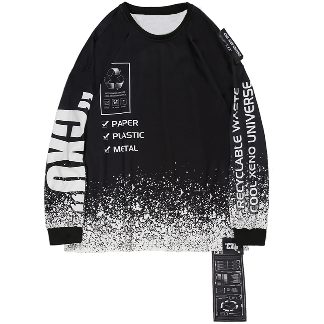 

11 BYBB'S DARK Autumn Harajuku Fragments Print Long Sleeve Tshirt Cotton Tops Hip Hop Casual Streetwear Dark Tshirts Men/Wemen