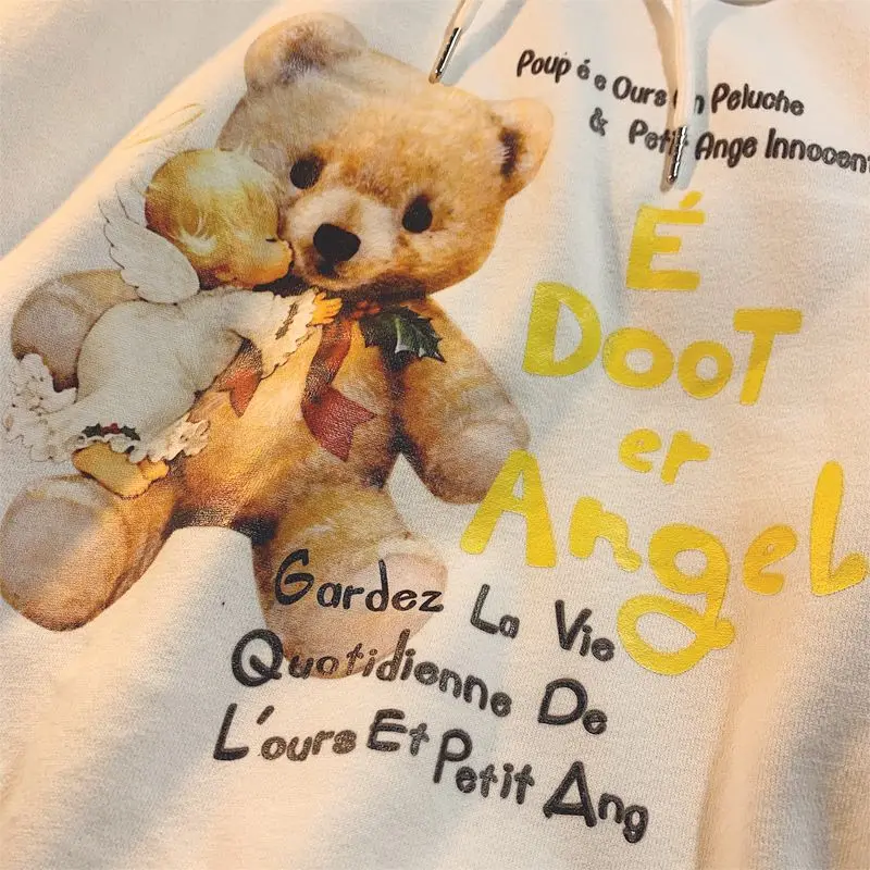 

Women Hoodies Winter Thick Clothes Casual Print Bear Sweatshirt Streetwear Tops Casual Couple Long Sleeve Loose Women Pullovers