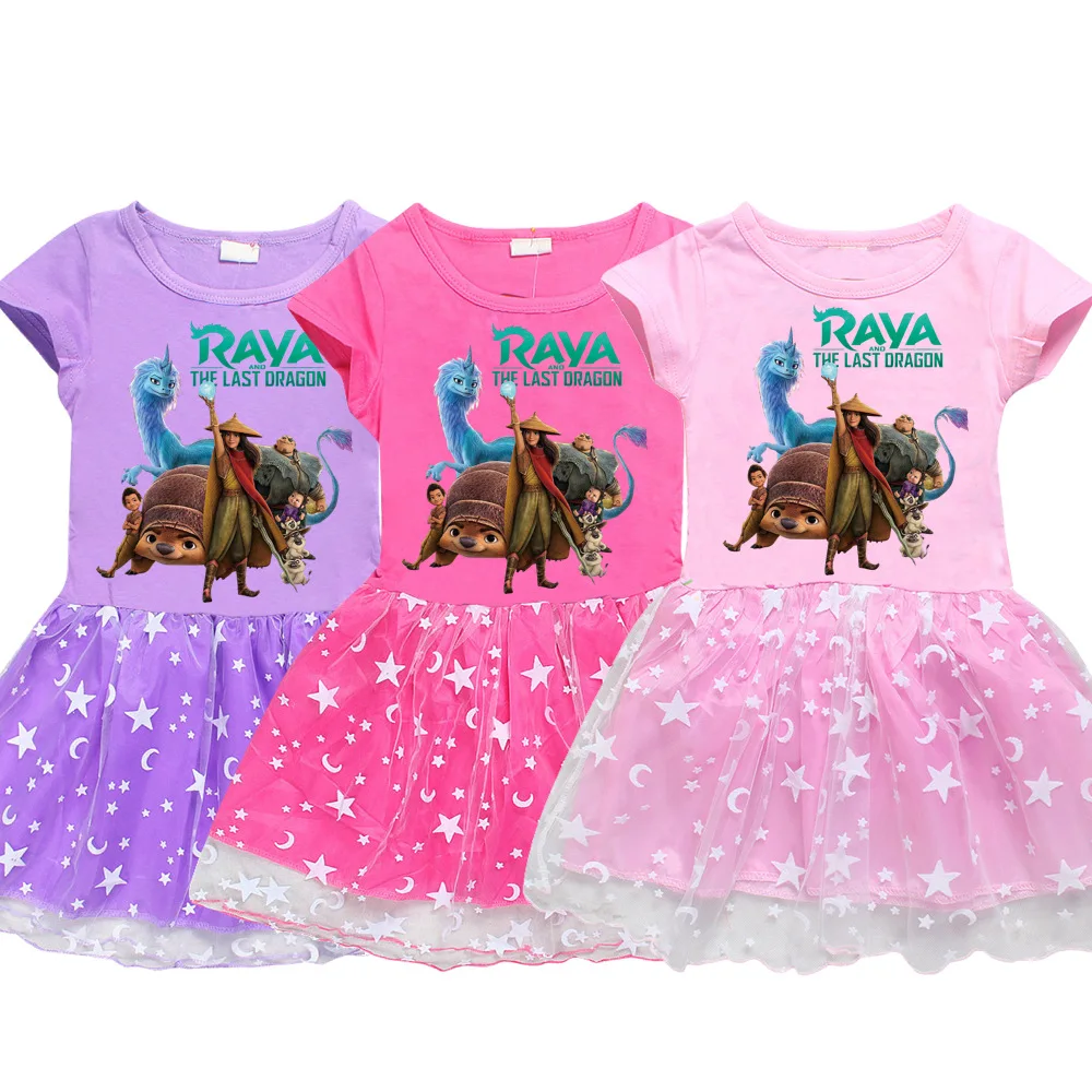 

Kids Raya and The Last Dragon Dress for Girls Fashion Princess Dresses Summer Short Sleeve Net Party Clothing Children Outfits