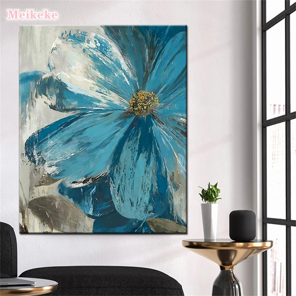 

Frame DIY Painting By Numbers Kits Blue Flowers Abstract Modern Home Wall Art Picture Flowers Paint By Numbers