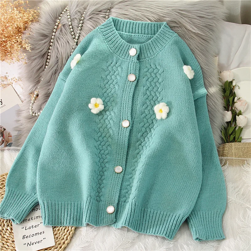 

Cardigan Oversize Korean Style Autumn Winter New Korean Little Daisy Loose Knitted Cardigan Sweater Women