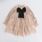 Кружевное платье для девочек; Vestido; Детская одежда с длинными рукавами; Платье-пачка с цветочным рисунком Платья для праздников и дней рождения и лента с бантом, детская одежда, повседневная одежда для малышей от 3 до 8 лет