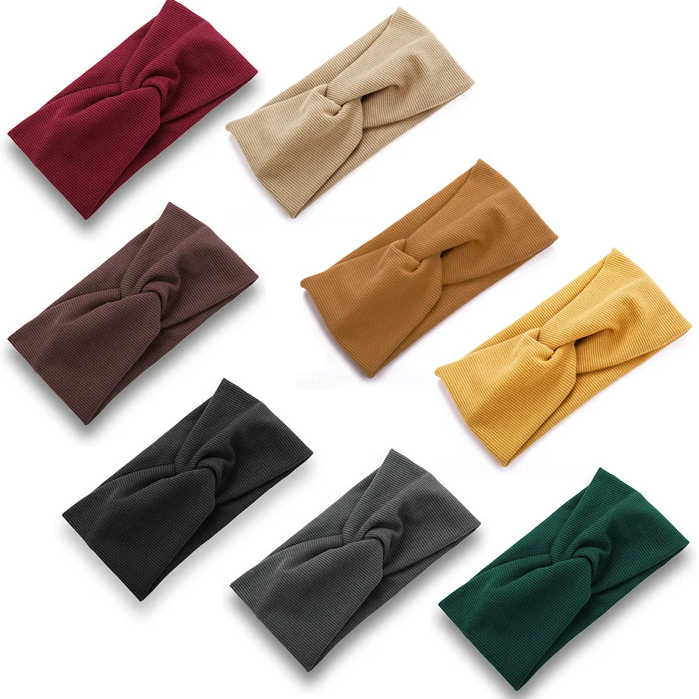 Женская повязка на голову цвет Широкий Тюрбан Твист вязаный хлопок лента для