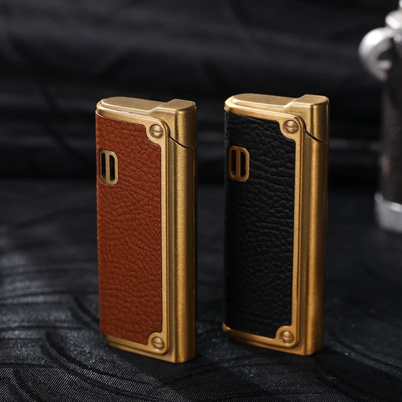 

Creative Retro Leather Gas Lighter Portable Compact Metal Windproof Butane Lighter Cigarette Cigar Accessory Gadget Men's Gift
