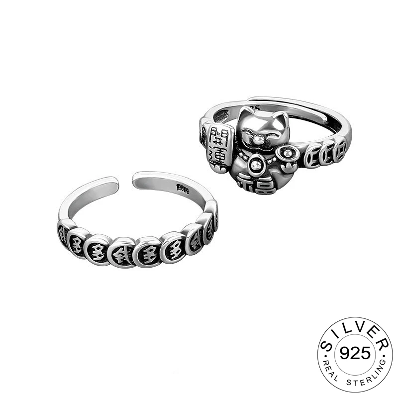 

Кольца из стерлингового серебра 925 пробы для мужчин и женщин, кошка в простом стиле, универсальное декоративное компактное кольцо на указат...