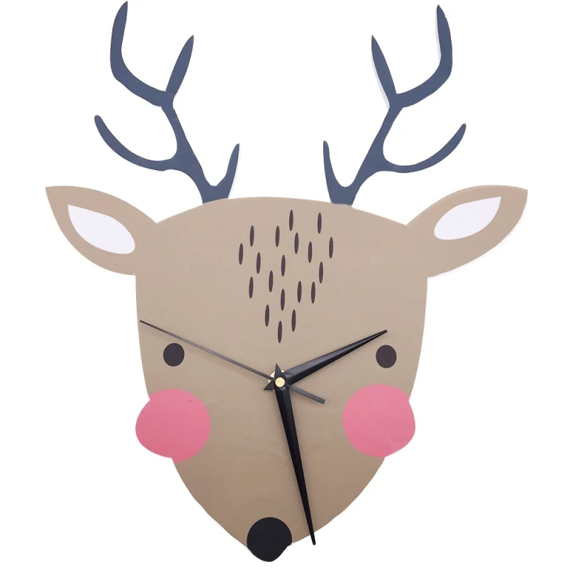 Большие настенные часы с мультяшным оленем современный Рождественский дизайн