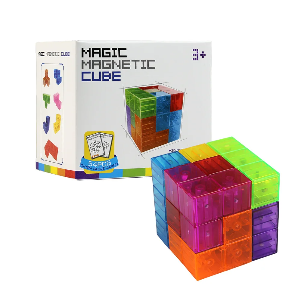 

Игрушечный Магнитный куб, строительные блоки, 3D Магнитная плитка, 7 шт. в наборе, головоломка, скоростной куб с 54 шт. направляющими, IntelligenceToys д...