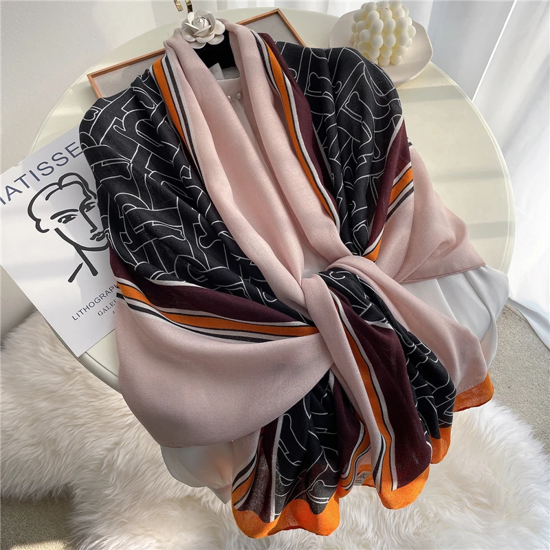 

Design Print Women Cotton Scarf Spring Winter Pashmina Shawl Lady Wrap Foulard Warm Scarves Female Long Bufanda 2021 New