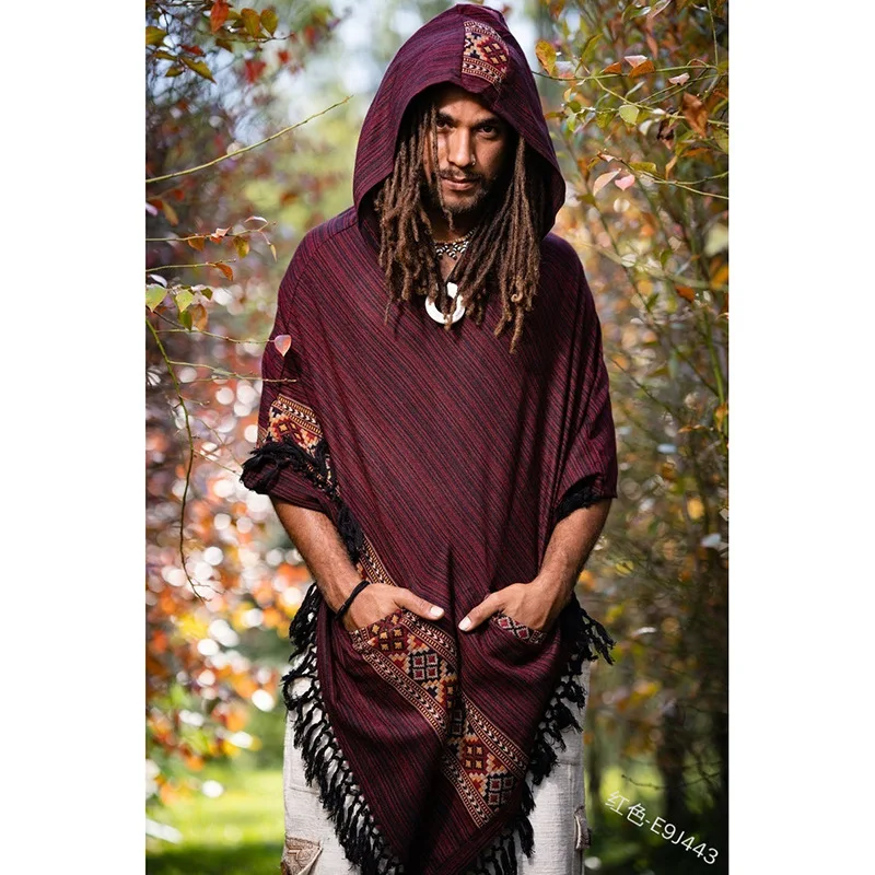 

ZOGAA 2021 New Men's Sweater Simple And Fashionable Ethnic Style Cloak Shawl Fringed Edge Loose Long-Sleeved Cotton High-Quality