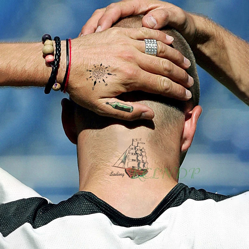 Водостойкая Временная тату наклейка Парусный корабль компас фальшивый флэш
