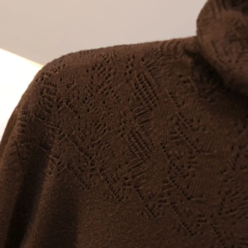GIGOGOU Hollow Out Women Sweater Autumn Winter Pile Collar Turtleneck Pullover Sweaters Soft Female Jumper Knitted Jersey | Женская