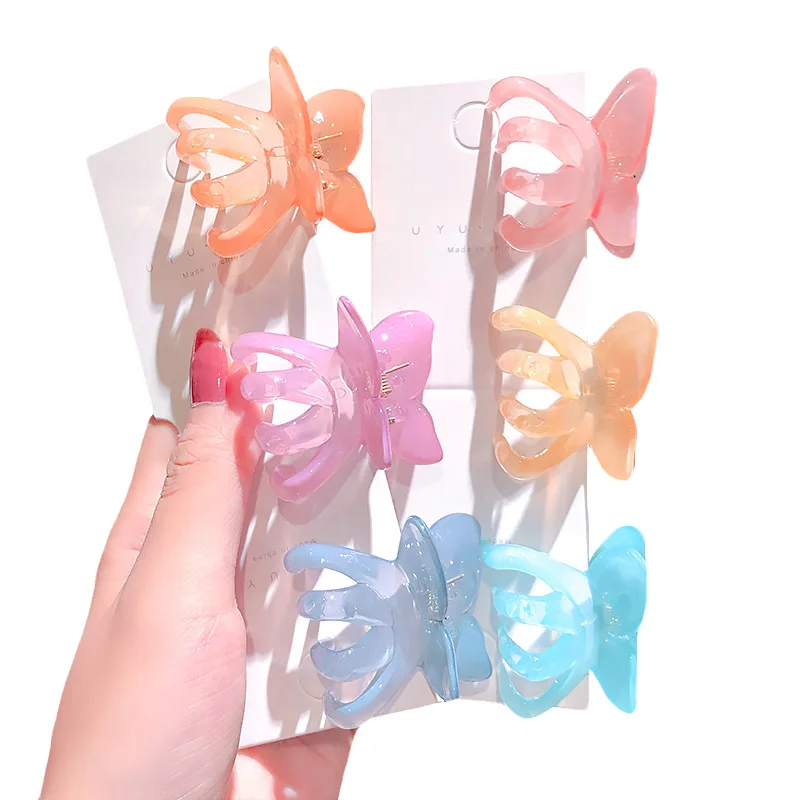 

1pcs New Korea Cute Stereoscopic Resin Butterfly Colorful Transparent Head Clip Hairpin Hair Accessories For Women