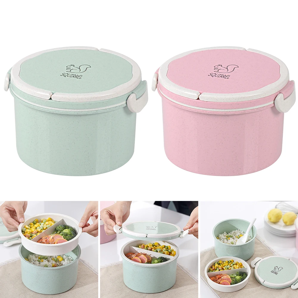 Food Storage Lunch Box Picnic Container Portable Fruit Office Student Home With Handle Lightweight Round Double Layer Bento | Дом и сад
