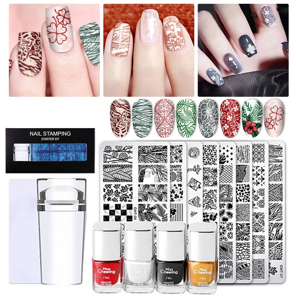 

Nail Stamping Plates Kit Sets 8PCS Stamp Template Image Plate 4 Colors Nail Stamping Gel Polish Nail Art DIY Tools Fast Delivery