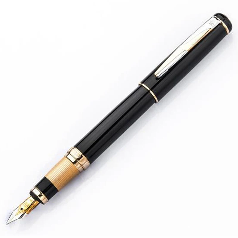 Hero 300 12K Gold Creative Metal Black Fountain Pen Golden & Silver Trim Authentic High Quality Ink Pen Gift Box Writing Office