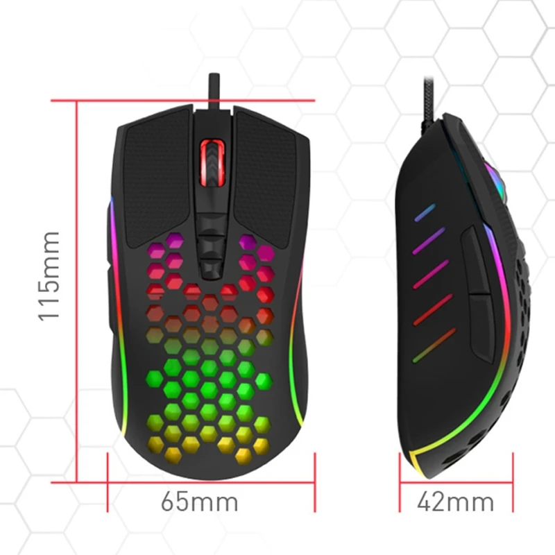 

8 Keys Light Weight Wired Mouse Hollow-out Honeycomb Shell Gaming Mouce RGB Mice