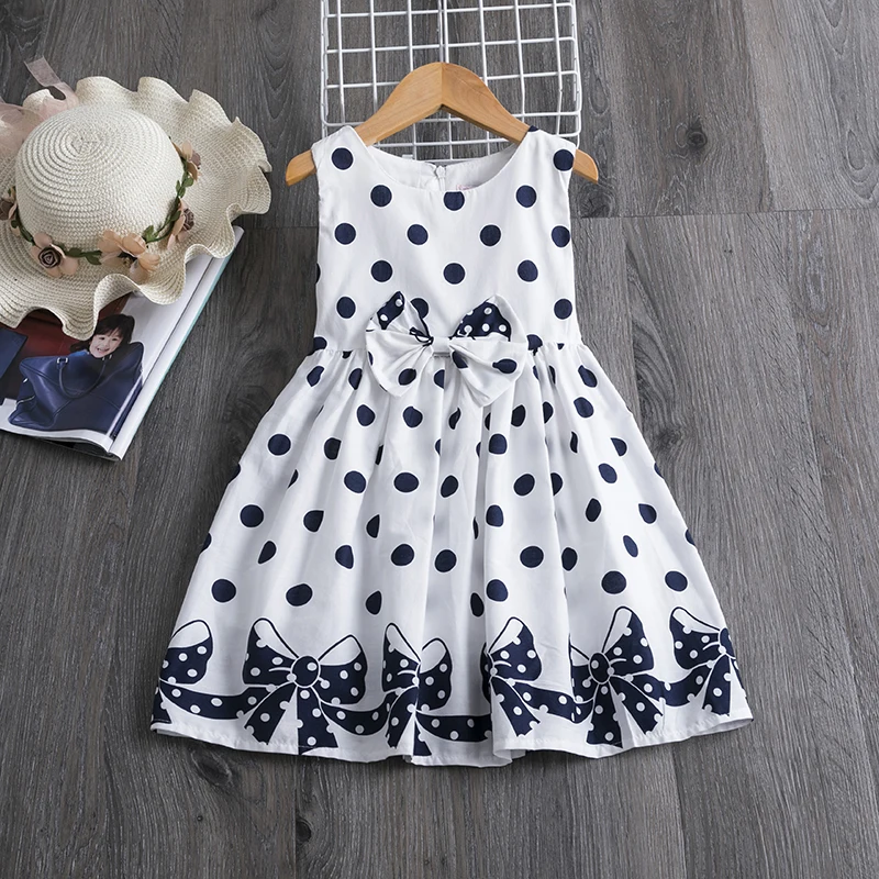 Casual Polkadot Dresses for Girls Bow Birthday Party Dress Kids Clothing Sundress Baby Girl Clothes 4 5 6 7 8 9 10 11 12 Years | Детская