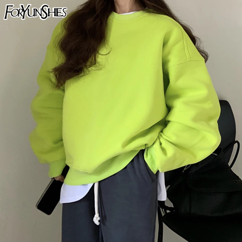 

2021 Spring Autumn Green Cotton Crewneck Sweatshirt Vintage Grunge Clothes Women Oversized Hooded Streetwear Long Sleeve Tops