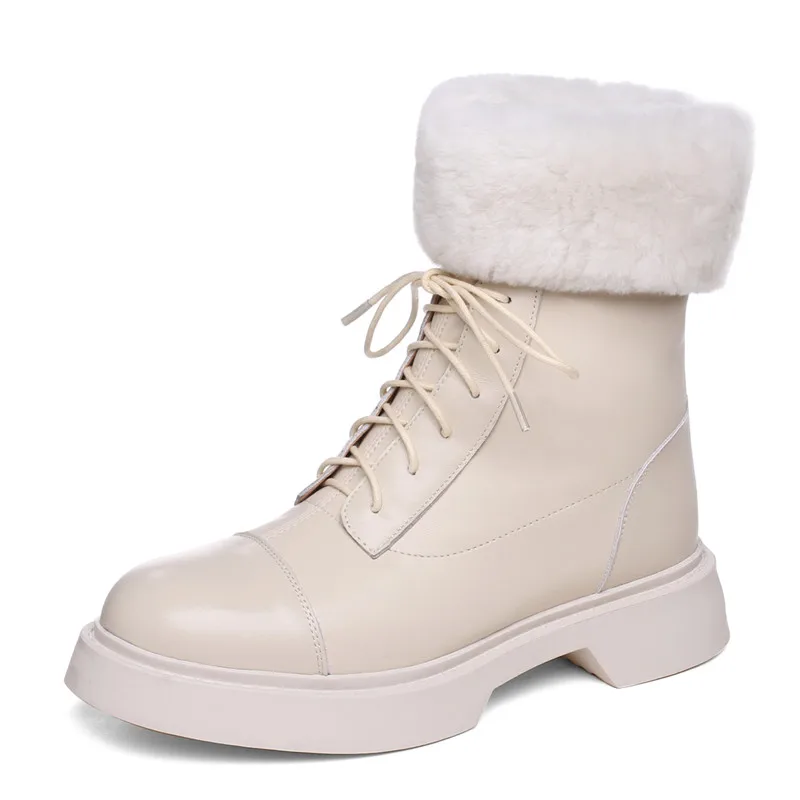

The New Fur One-Piece Warm Round Toe Flat-Heeled Women Snow Boots British Street Style Mountaineering Sports Ladies Short Boots