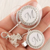 26 initial letter silver transparent baby pacifier with clip newborn bpa free luxury bling dummy soother chupeta 0 18 months