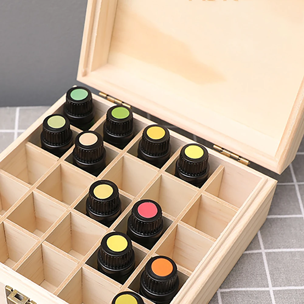 

25 сетки деревянный ящик для хранения Организатор для эфирные масла для переноски Чехол ароматерапия контейнер сокровище, коробка для хране...