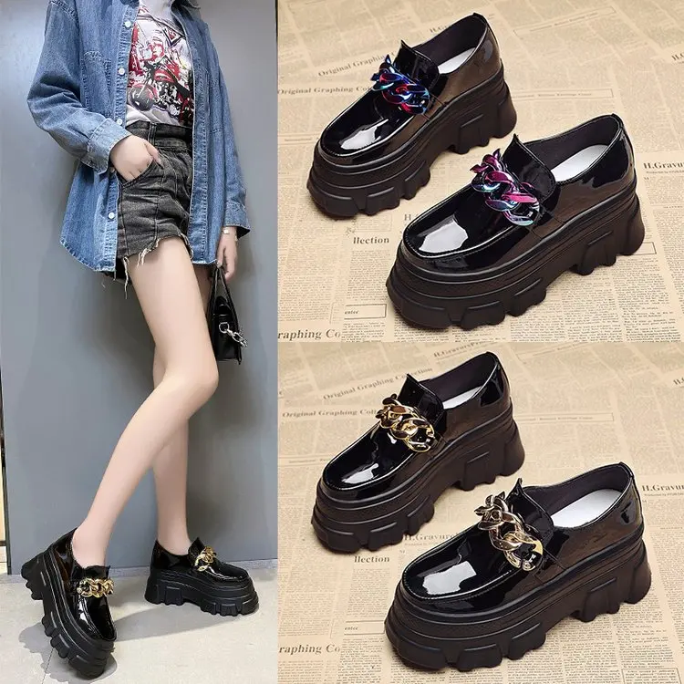 

2021 Flats Platform Women Oxford Shoes Fashion Luxury Patent Leather Lightweight Casual Shoes Chunky Slip On High pedal platform