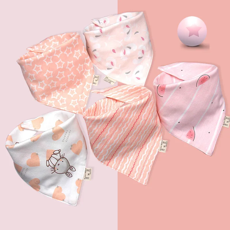 Nuevo 5 unids/lote beb&eacute; tri&aacute;ngulo Algod&oacute;n Doble babero de impresi&oacute;n de dibujos animados de Saliva toalla beb&eacute; ni&ntilde;o ni&ntilde;a alimentaci&oacute;n delantal baberos Bandana de algod&oacute;n-0