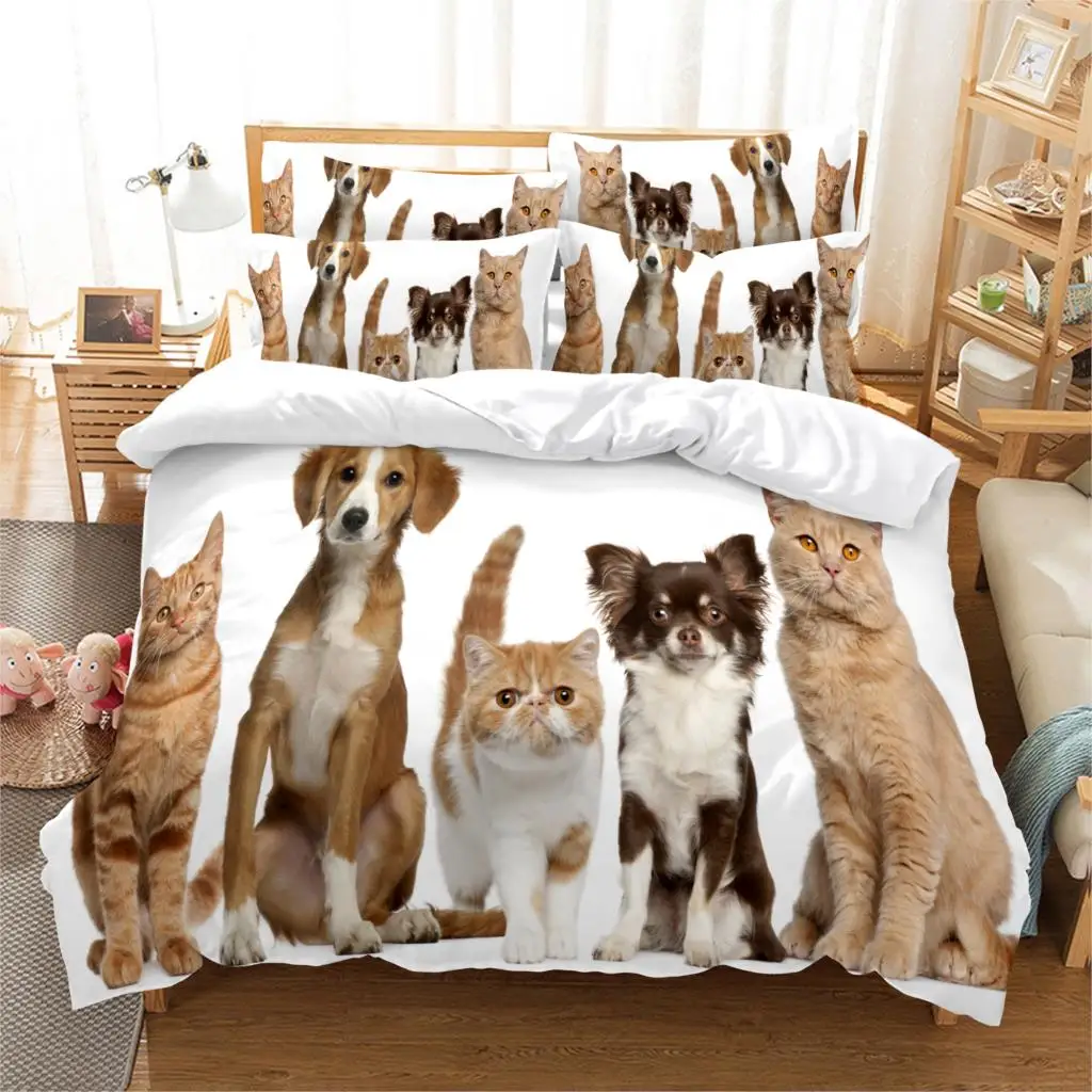 

3D Print Comforter Bedding Set Cat Dog Animal Pictures Queen Twin Single Duvet Cover Set Pillowcase Home Luxury Cute