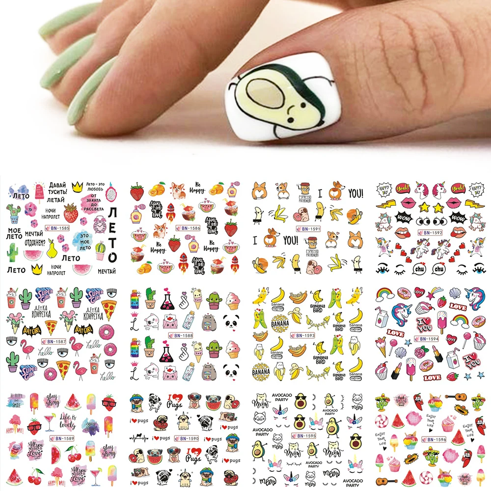 

Nail Art Stickers Design Cute Cartoon Transfer Sliders For Nails Dog Cat Water Decals Anime Tatto For Manicure
