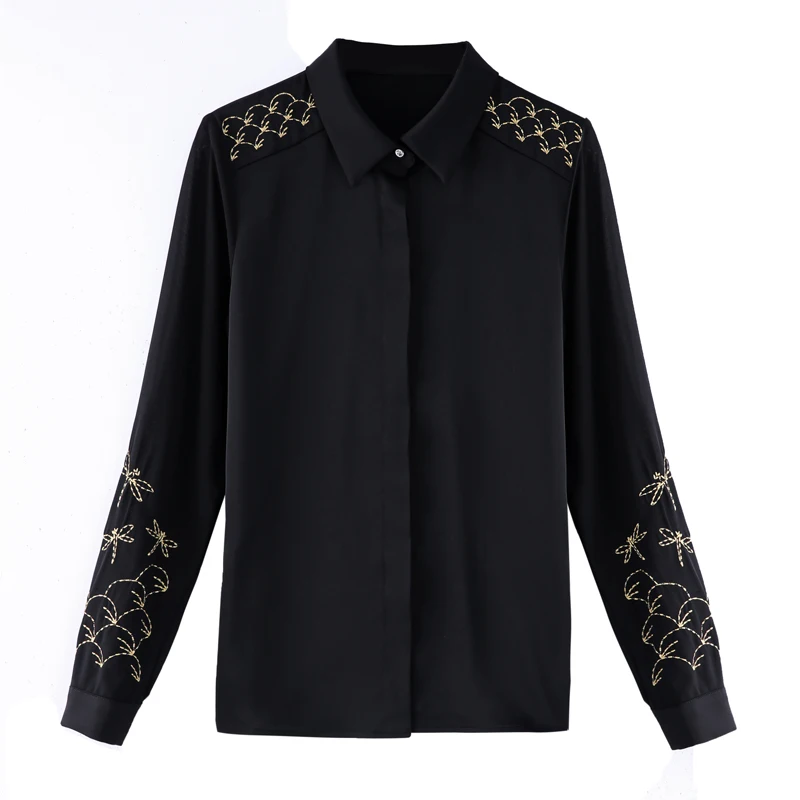

JXMYY chiffon high-end black long-sleeved professional shirt female big-name temperament 2021 new female blouse spring shirt