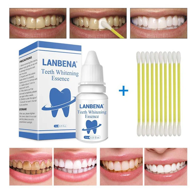 

Teeth Whitening Essence Oral Hygiene 10ml Tooth Brighten Liquid With Cotton Swabs Dental Cleansing Serum to Remove Tooth Stains