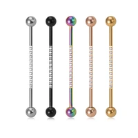 1pc punk 38mm industrial barbell jewelry for women men inlaid cz stainless steel industrial bar earring 14g industrial earrings