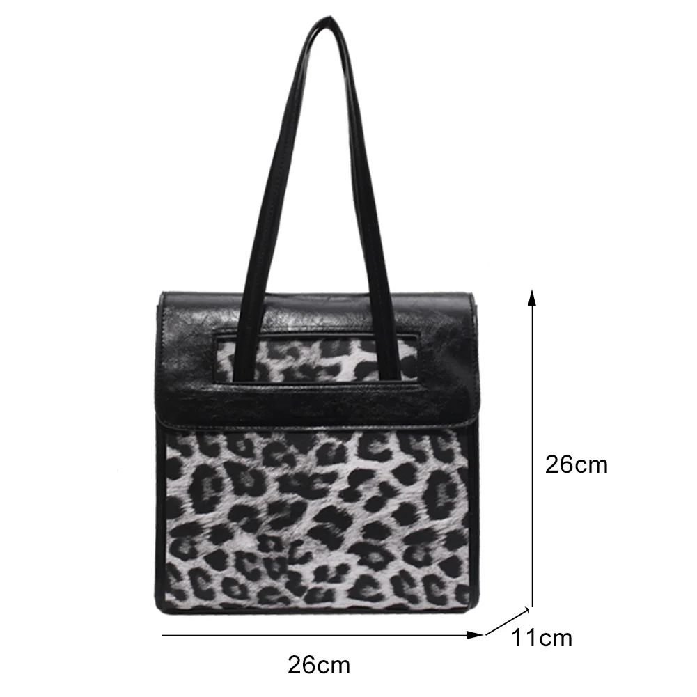 

Vintage Leopard Pattern Handbag PU Leather Shoulder Satchel Female Commuter Street Underarm Tote Bag Women Large Capacity