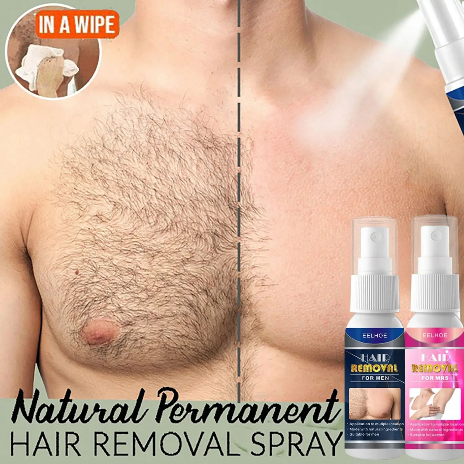 

10/20/30/50ML Painless Hair Removal Spray Hair Growth Inhibitor Remover 100% Natural Permanent Face Arm Armpit Leg Supplies