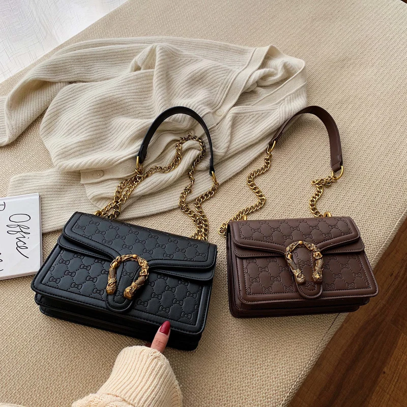 The New Korean Ladies Can Wear A Small Square Bag With Fashionable Chain On One Shoulder And Across Body | Багаж и сумки